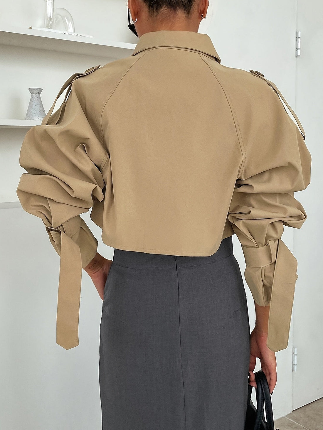 Elvayn | Women’s Cropped Button-Up Trench Jacket