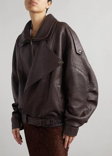 Elvayn | Women’s Belted Oversized Leather Bomber Jacket