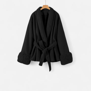 Elvayn | Women’s Faux-Fur Coat – Ivy League Lace-Up Elegance