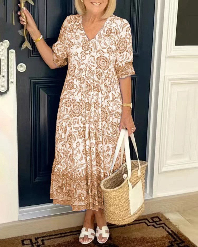 Elvayn | V-Neck Floral Midi Dress