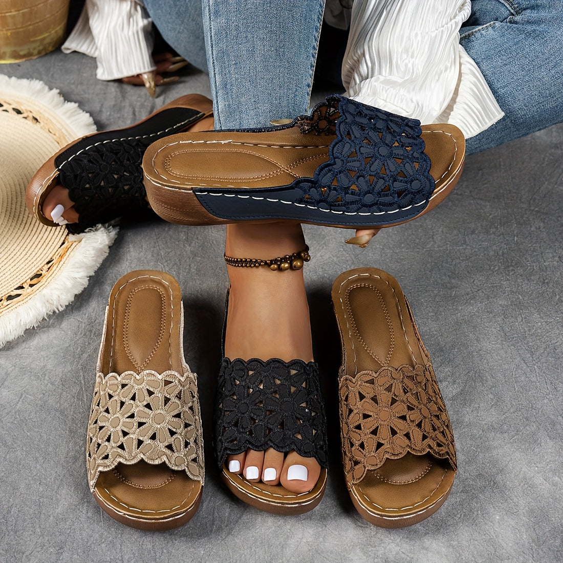 Elvayn | Embroidered Wedge Sandals