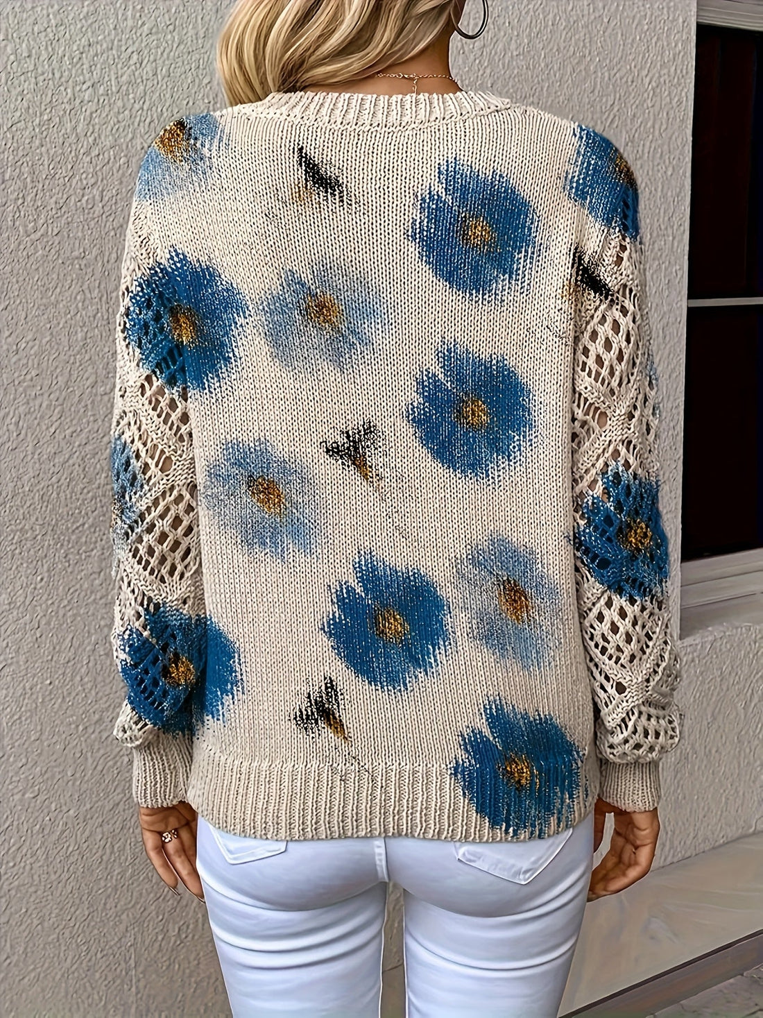 Elvayn | Floral V-Neck Knit Top