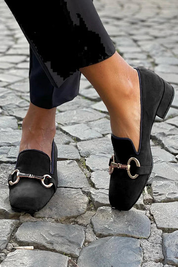Candice | Black Loafers With Golden Bit