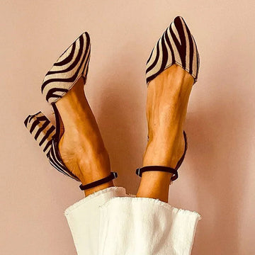 Elvayn | ZEBRA-PRINT POINTED TOE PUMPS WITH ANKLE STRAP