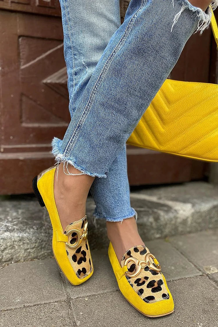 Elvayn | YELLOW LOAFER WITH ANIMAL PRINT DETAIL