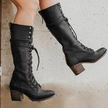 Elvayn | Women’s Lace-Up Knee-High Boots with Block Heel