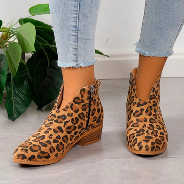 Elvayn | Women’s Leopard Print Ankle Boots with Zipper