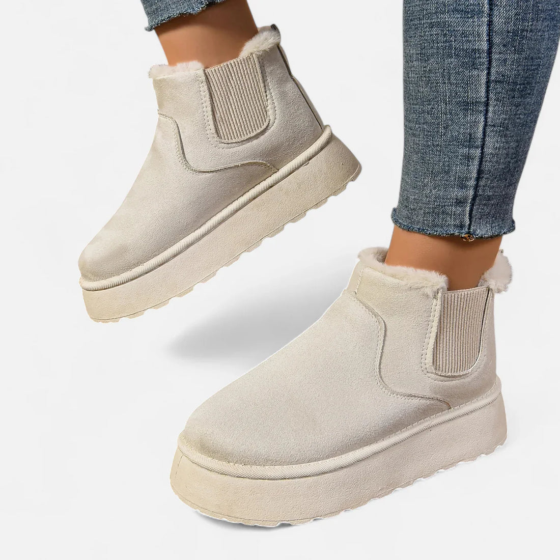 Plush-lined platform winter ankle boots for women