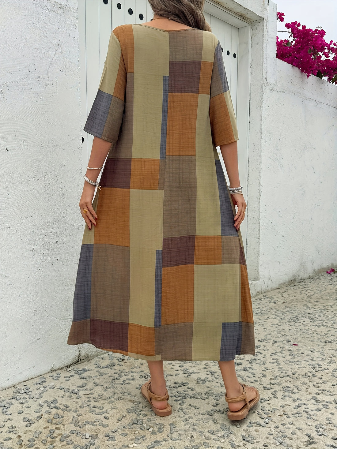 Elvayn | Plaid A-Line Midi Dress