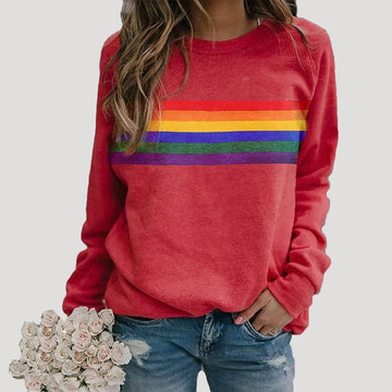 Elvayn | Women’s Spring Rainbow Stripe Casual Sweatshirt