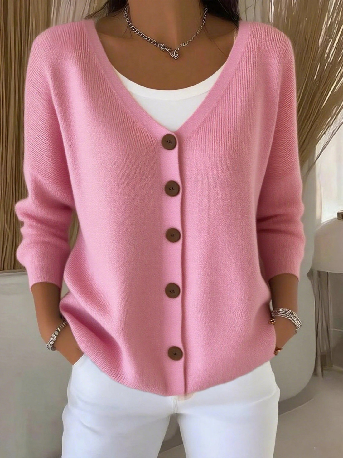 Elvayn | Women's Autumn Buttoned V-neck Cardigan Sweater