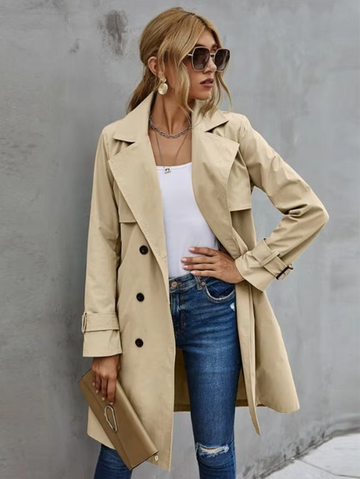 Elvayn | Women’s Double Breasted Belted Trench Coat