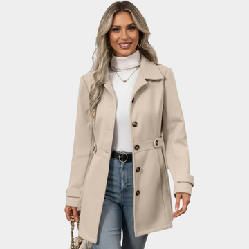 Elegant coat with contrasting buttons for women