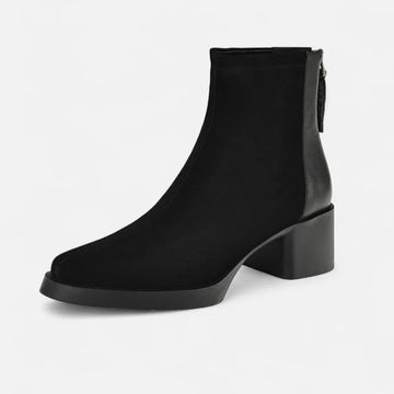 Suede ankle boots for women with mid heel and square toe