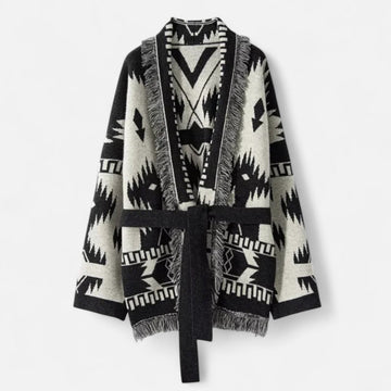 Elvayn | Women’s 100% Cashmere Tassel Cardigan – Vintage Jacquard Elegance