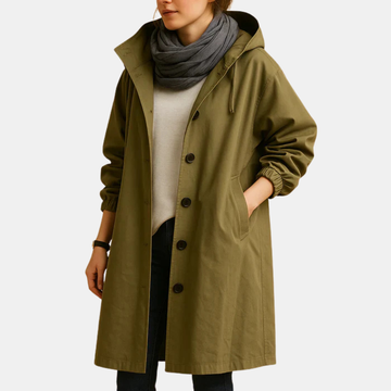 Long waterproof coat for women with hood and pockets