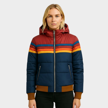 Retro multicolored puffer jacket for women