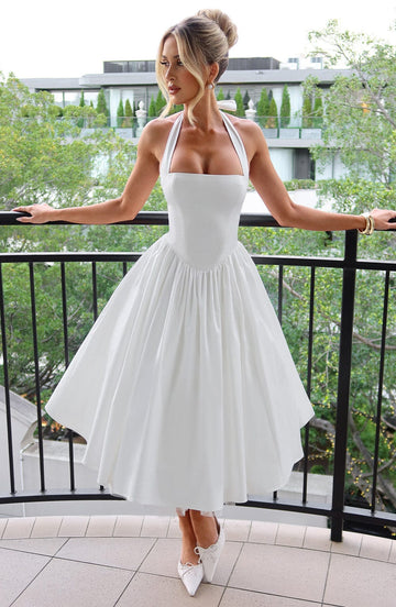 Elvayn | Women Wedding Guest Halter Midi Dress