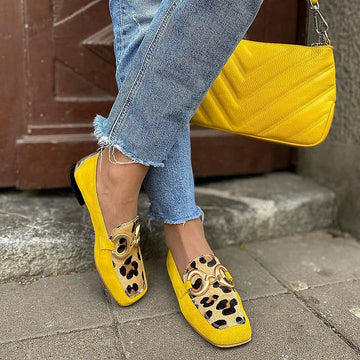 Elvayn | YELLOW LOAFER WITH ANIMAL PRINT DETAIL