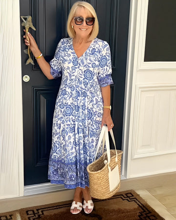 Elvayn | V-Neck Floral Midi Dress