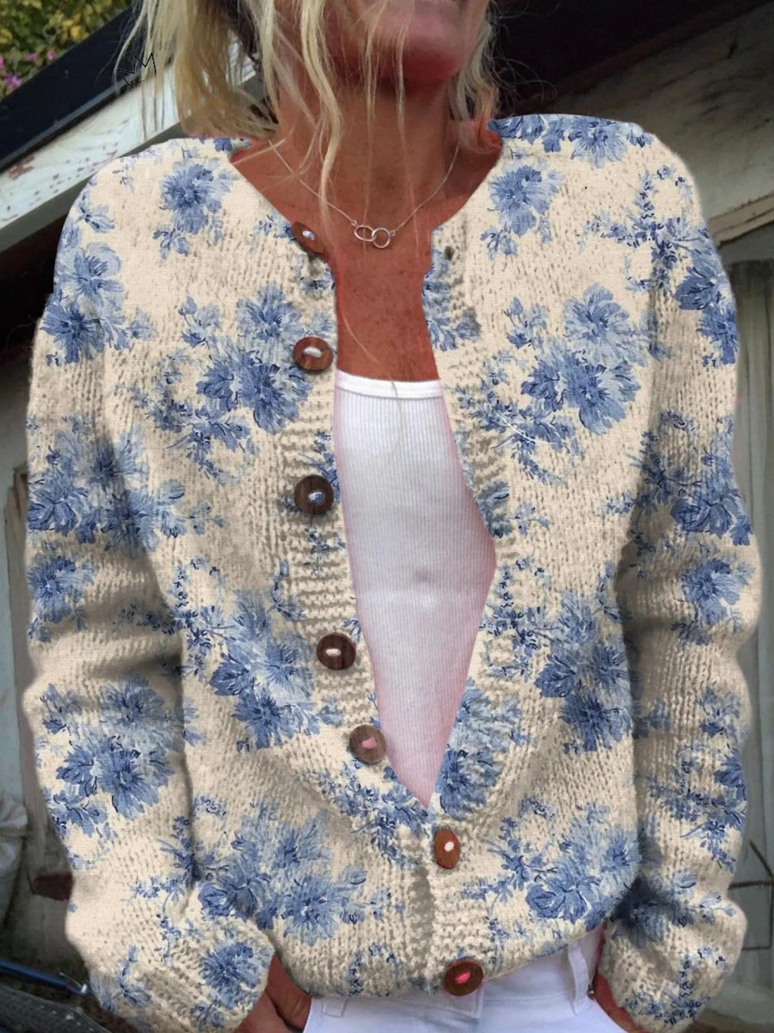 Elvayn | Women's Lovely Floral Art Print Buttoned Cardigan Sweater