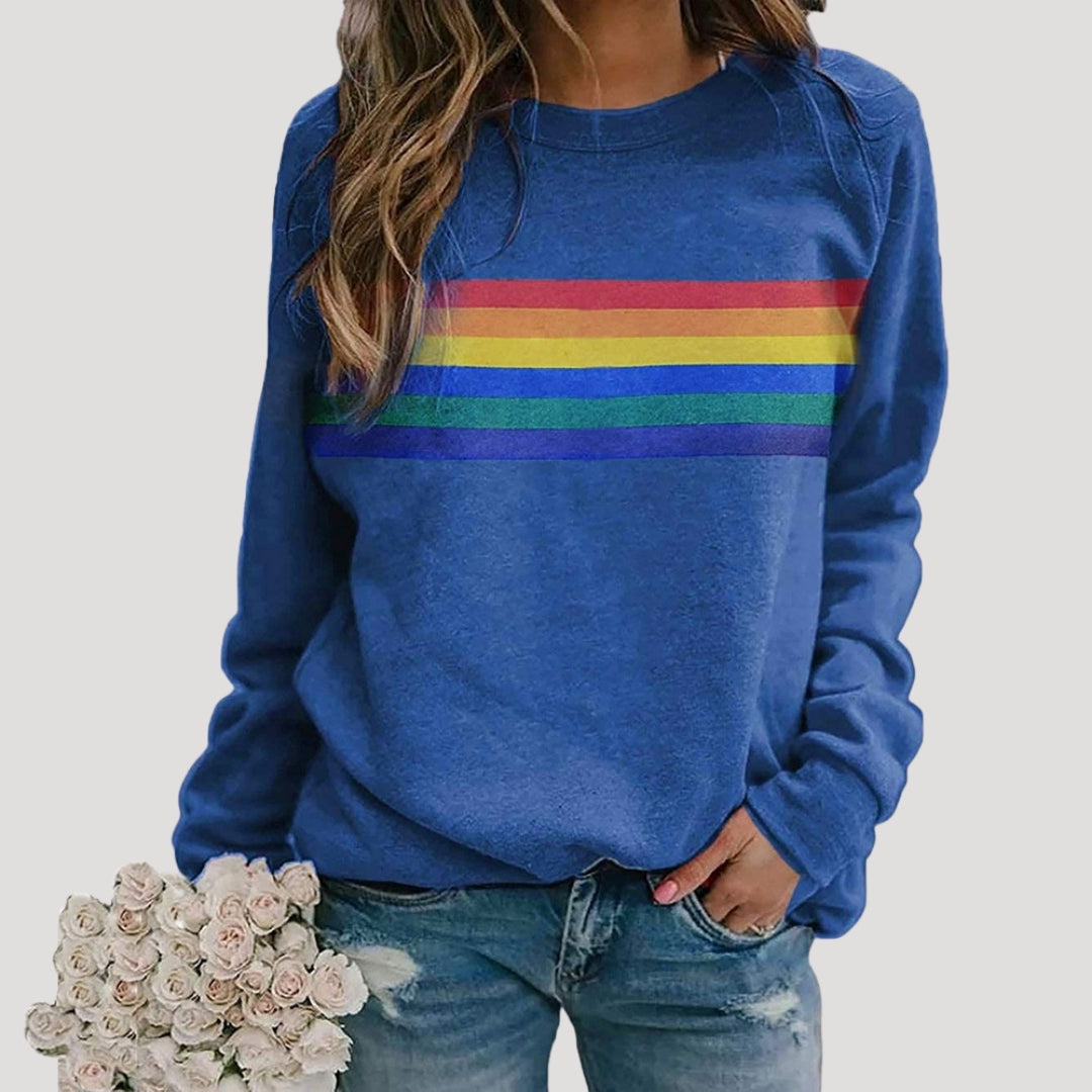 Elvayn | Women’s Spring Rainbow Stripe Casual Sweatshirt