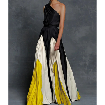 Elvayn | Women’s Artistic One Shoulder Long Dress