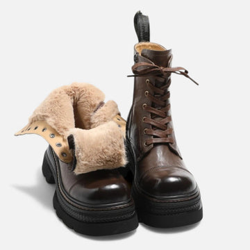Elvayn | Women’s Plush-Lined Winter Lace-Up Platform Boots