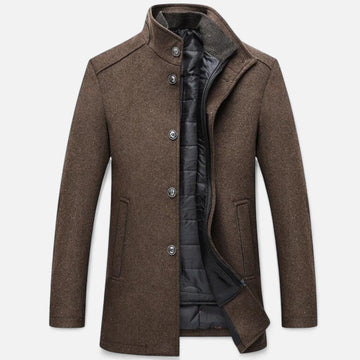 Elvayn | Men’s Long Wool Overcoat with Vest Panel