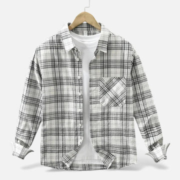 Elvayn | Men’s Plaid Long-Sleeve Loose Shirt with Pocket