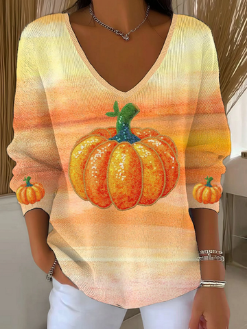 Elvayn | Women's Retro Autumn Pumpkin Print T-Shirt