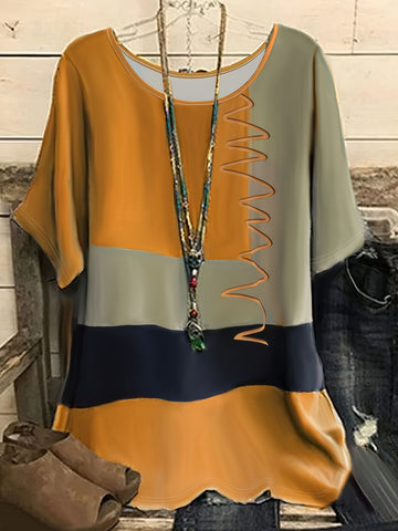 Elvayn | Retro Color Block T-Shirt Top