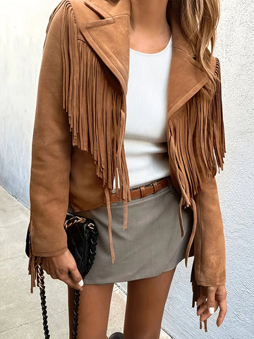 Elvayn | Women’s Stylish Fringe Detail Short Jacket