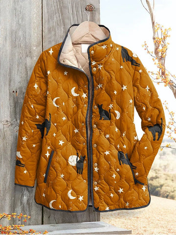 Emily | Casual Quilted Jacket with Black Cat Halloween Print