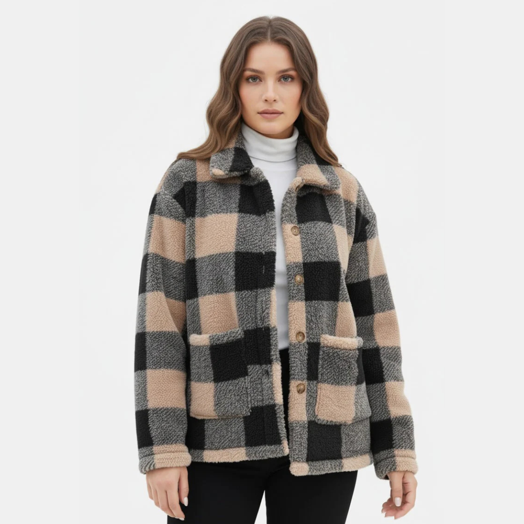 Soft and comfortable plaid teddy jacket for women
