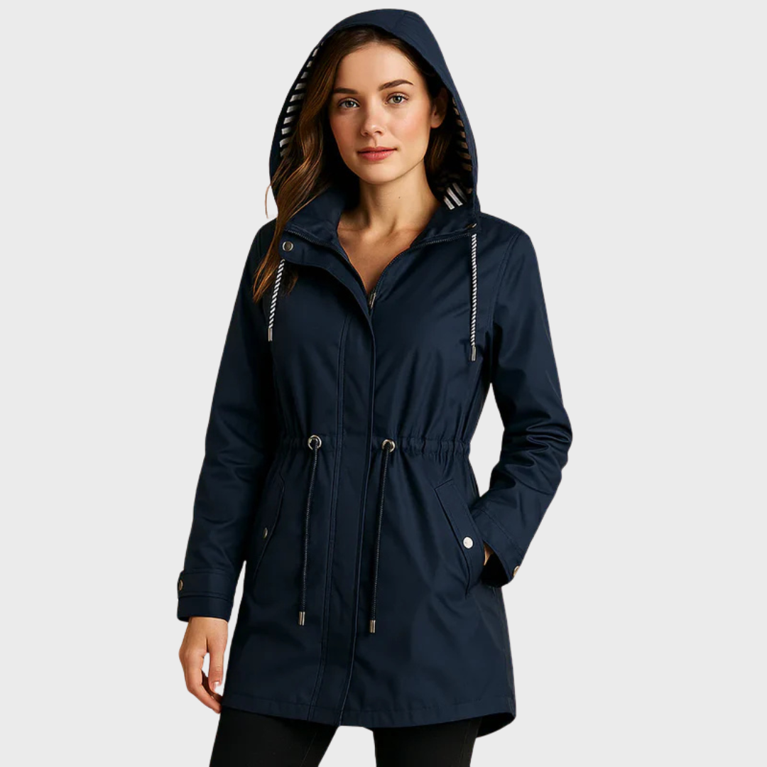Lightweight waterproof women’s coat with pockets and drawstring