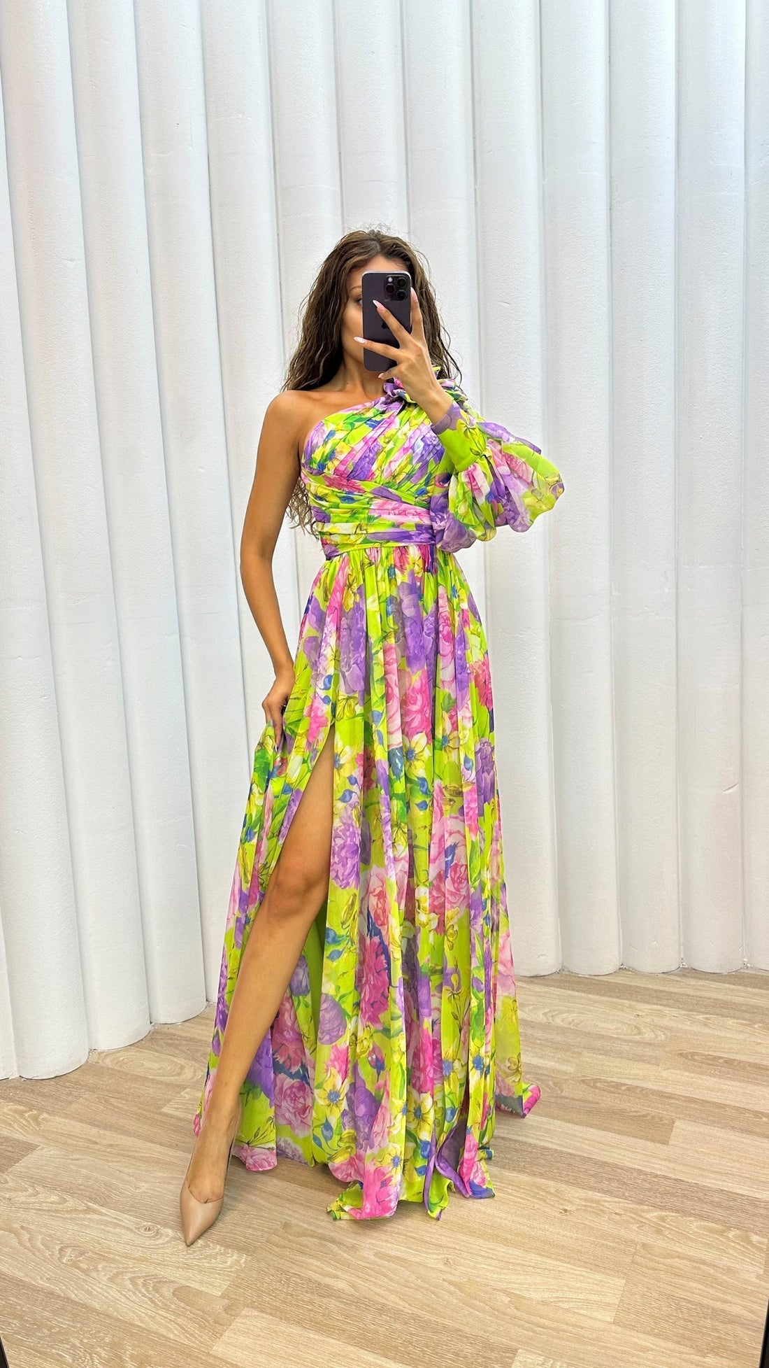 Elvayn | Women’s One Shoulder Floral Maxi Split Dress
