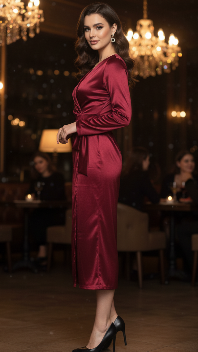 Elvayn | Women’s Spring Wrap Evening Midi Dress
