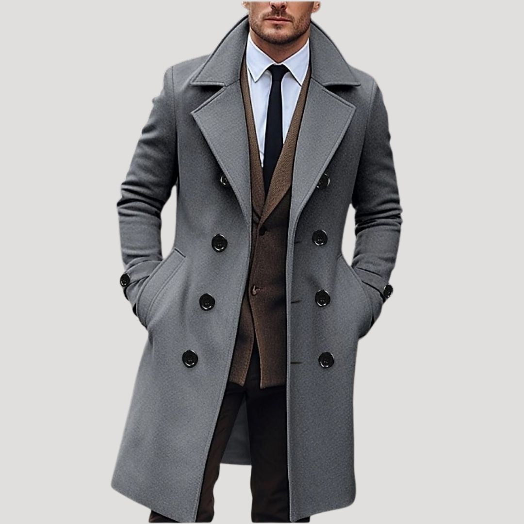 Elvayn | Men’s Spring Double-Breasted Long Coat