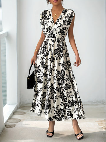 Elvayn | Vintage Floral V-Neck Dress