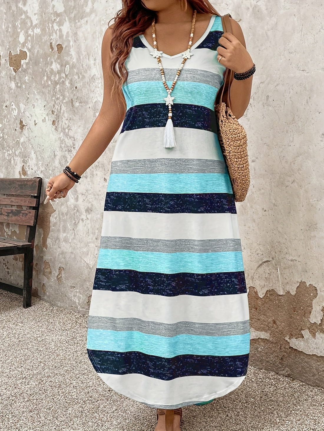 Elvayn | Striped Sleeveless Maxi Dress