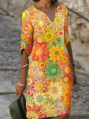 Elvayn | Vibrant Floral Midi Dress