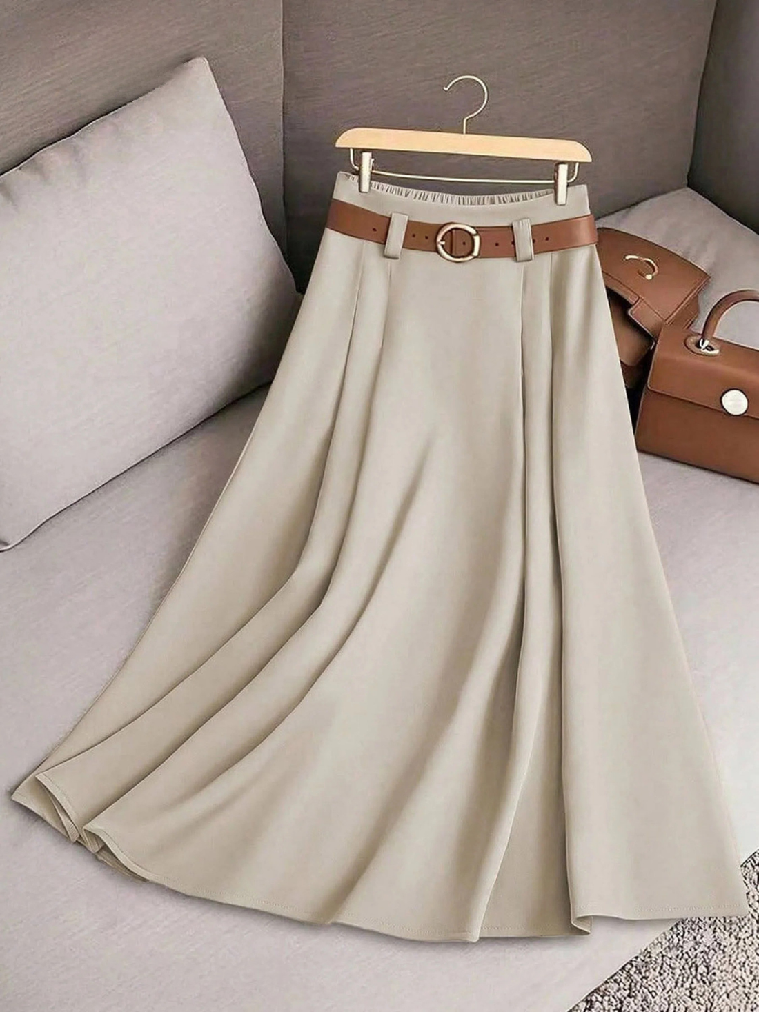 Elvayn | Women's Solid Color High Waist A-Line Casual Skirt