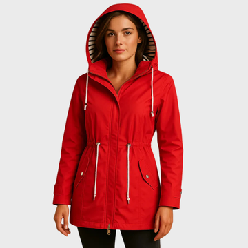Lightweight waterproof women’s coat with pockets and drawstring