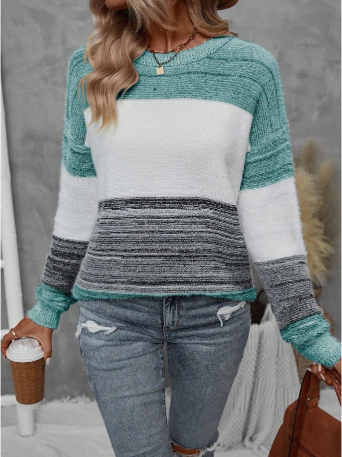 Elvayn | Elegant Contrast Collar Knit Sweater