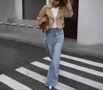 Elvayn | Women’s Cropped Double-Breasted Trench Jacket