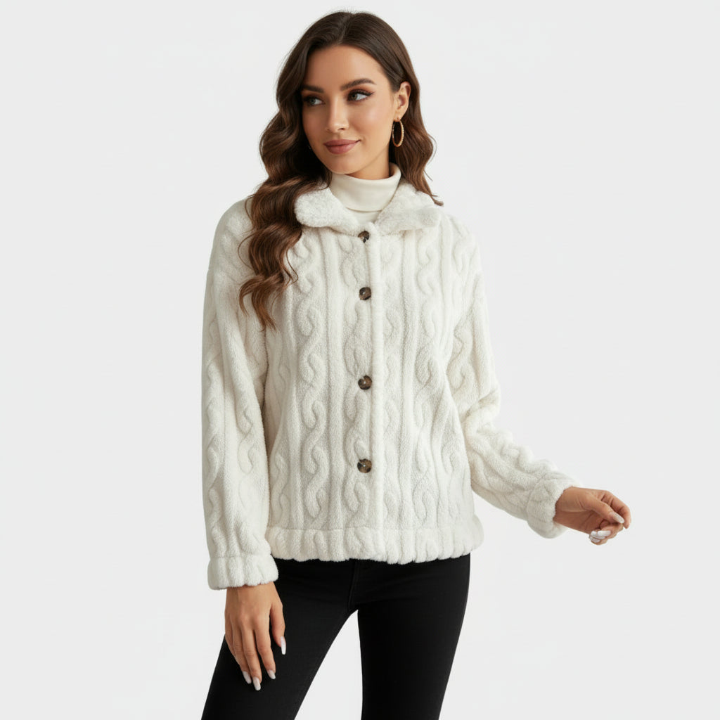 Elegant warm cardigan with lapel collar for women
