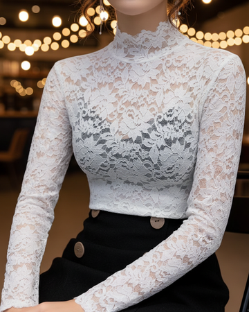 Elvayn | Women’s Spring Lace High-Neck Blouse
