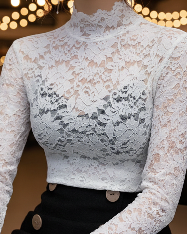 Elvayn | Women’s Spring Lace High-Neck Blouse