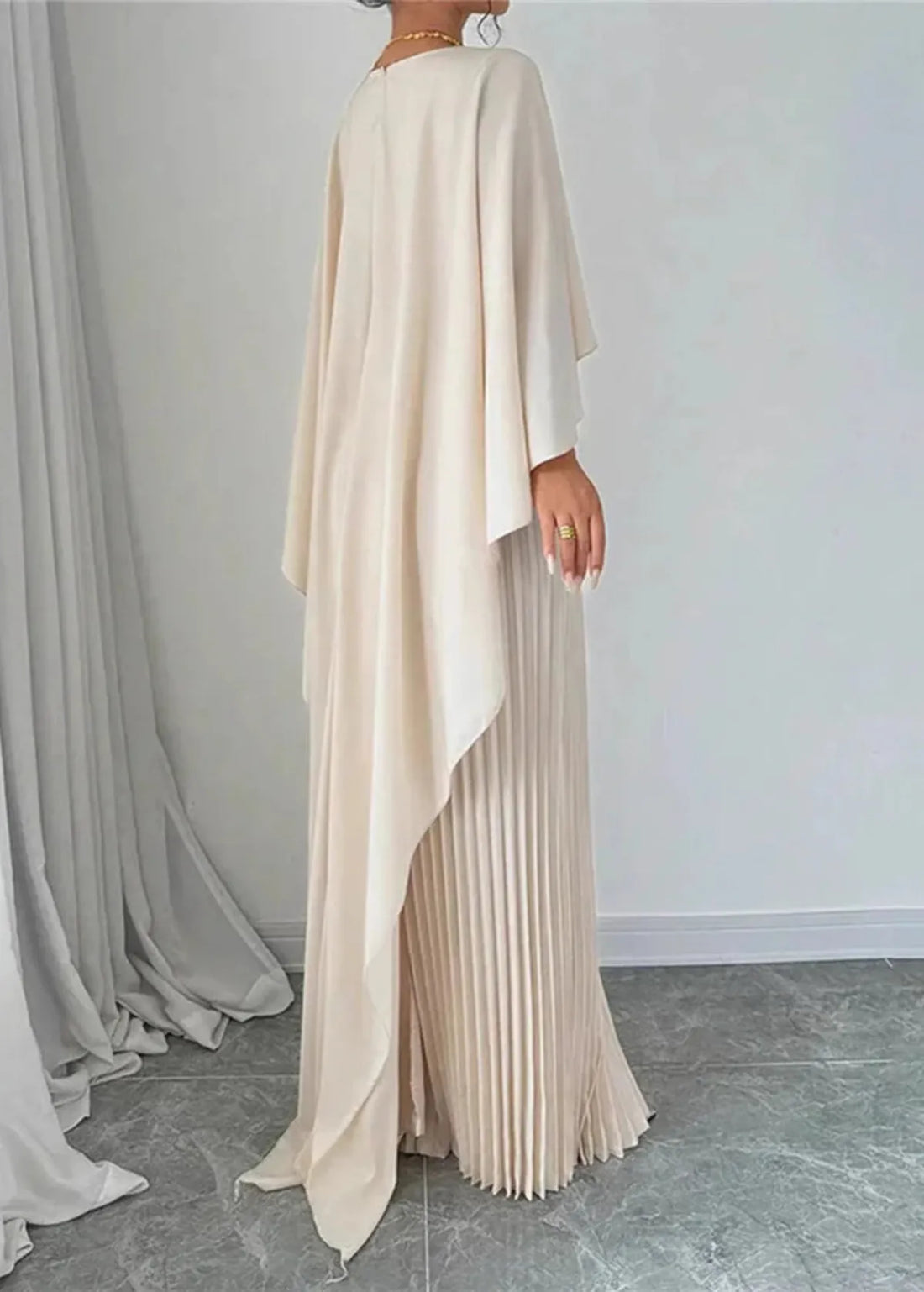 Elvayn | Women’s Pleated Cape Overlay Maxi Dress